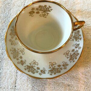 Vintage Gold & White Teacup & Saucer Set